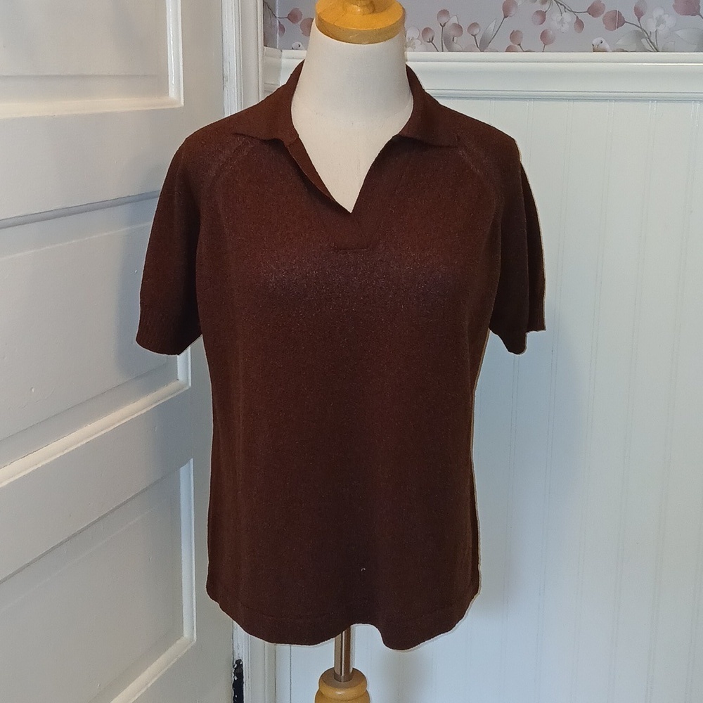 Vintage 1960s 70s Talbott Rich Brown Knit Top Union Made In Usa